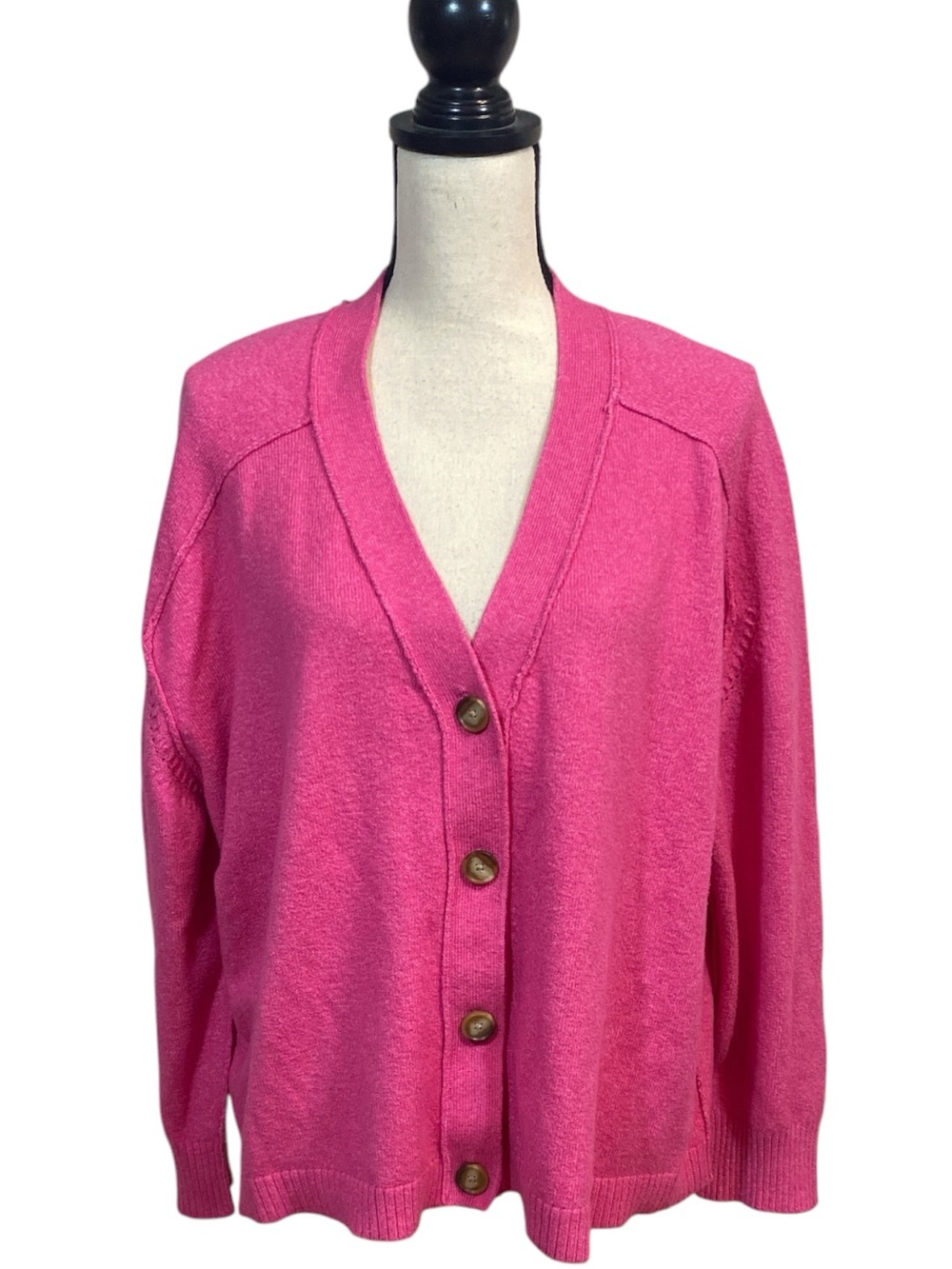 LOFT Bright Pink Cozy Cardigan Sweater XL